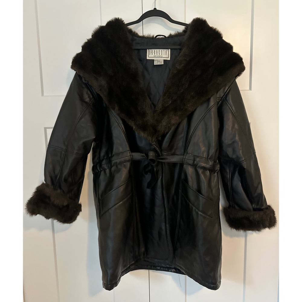 BB Dakota Y2K Faux Leather Parka Black Brown Faux Fur Hood Trim Plus Size 2X
